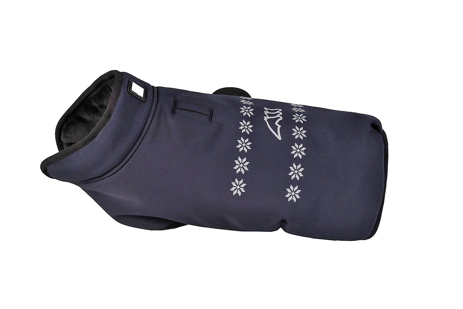 The Equiline Nollin bomber is the perfect Christmas coat for your dog.   This Softshell jacket is eco fur lined to keep you dog snug this winter. Perfect for walks with a hole for the lead and a Velcro belly strap to keep the coat secure.   Finished with a high collar and festive design.  Machine washable at 30 degrees. 