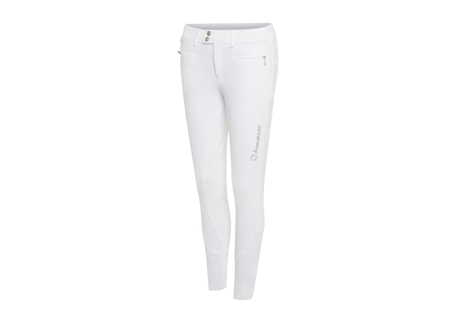 The Samshield white Adele Knee Grip Ladies Breeches are made with high stretch fabric along with pleats on the back to create the perfect fit for the rider.  Silicone knee grip and elastic tape inside the belt which is equipped with silicone to prevents the shirt from rising whilst you are riding.  The Adele breeches also offer protection against UV rays.