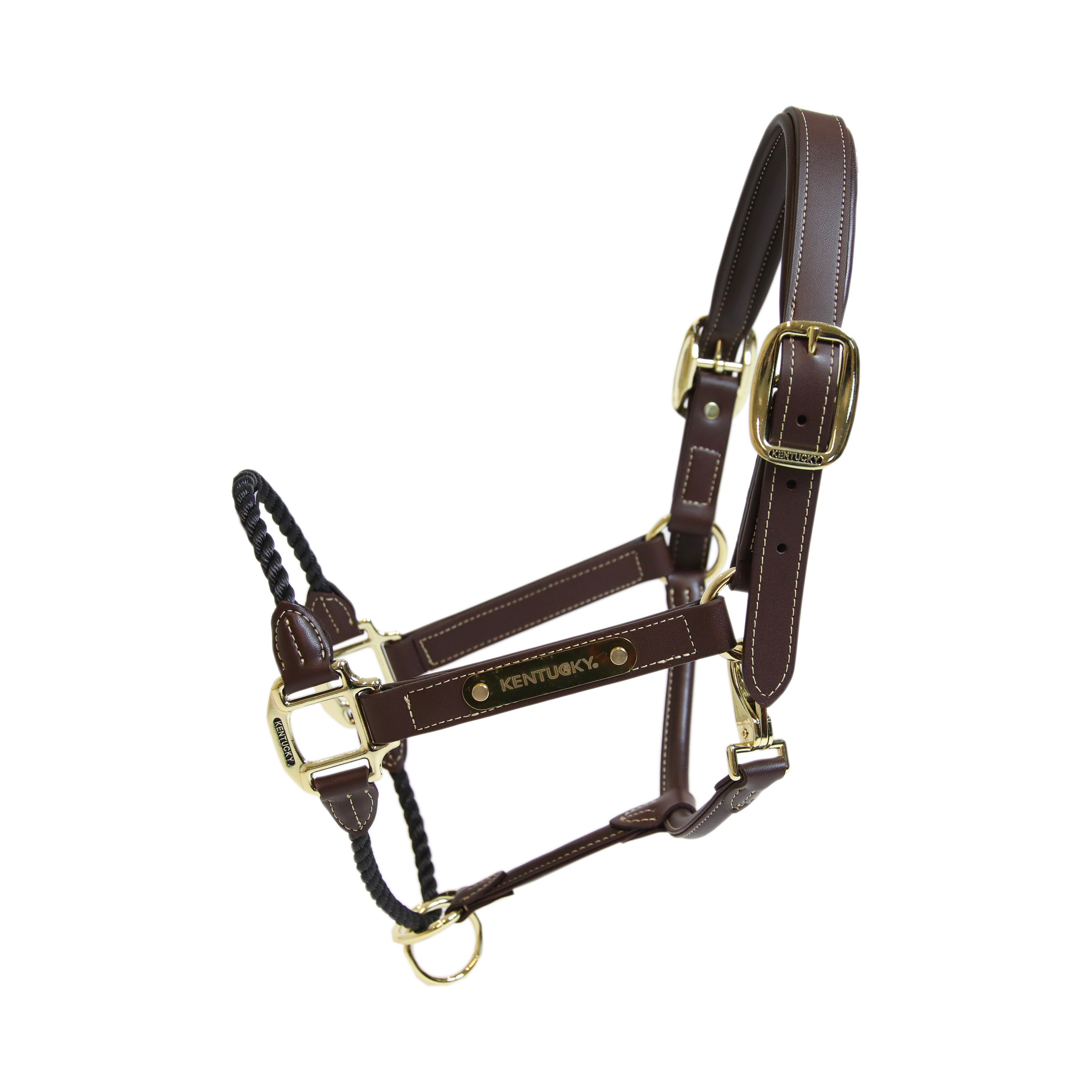 The Leather Rope Halter comes with a thick brown rope to replace the noseband. This rope helps to have more control with horses who tend to have a lot of character. The lower buckle includes a pressure system that will tighten and ensure extra safety if the horse pulls too much.