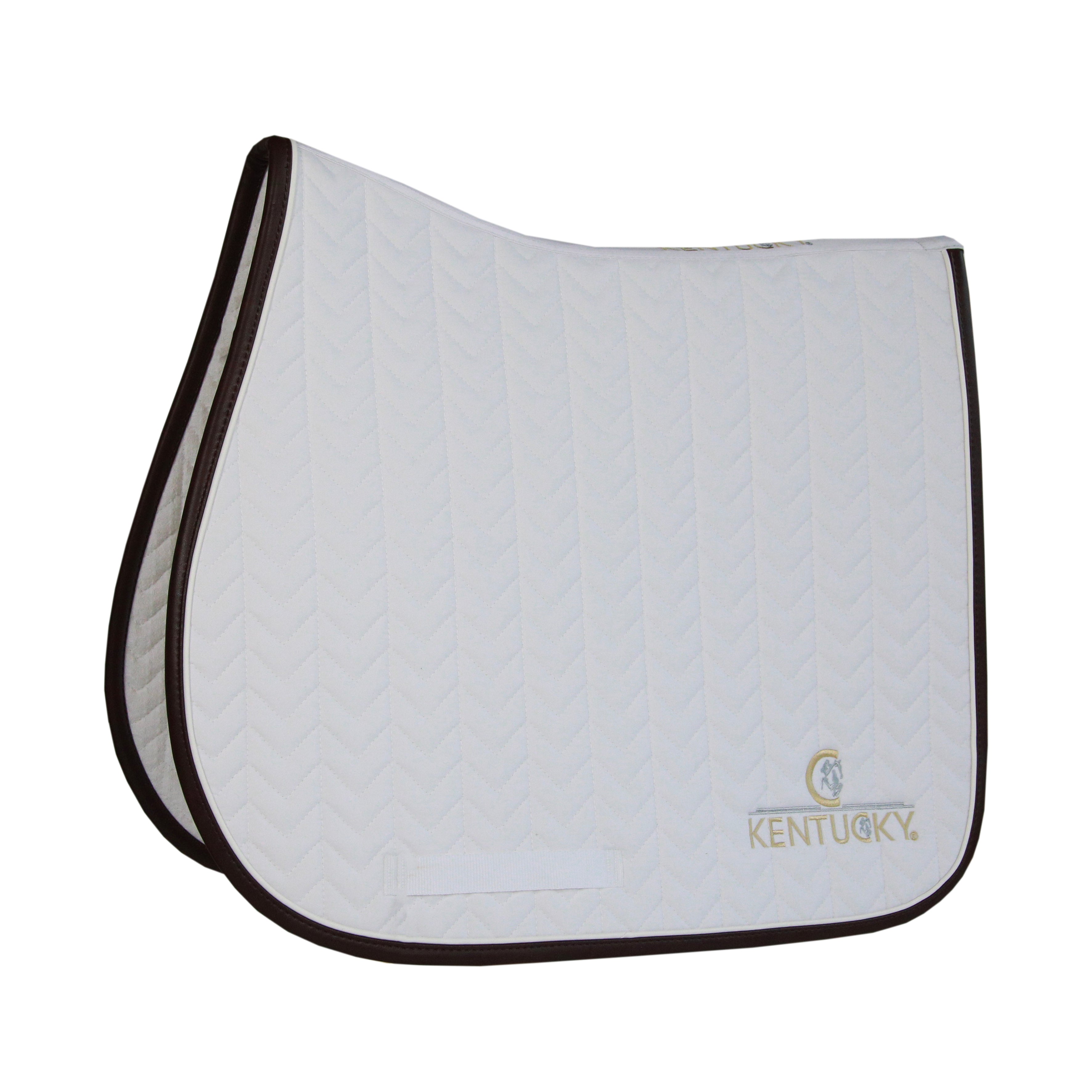 Our Saddle Pad Leather Fishbone is shaped for jumping and provides excellent cushioning between the horse’s back and the saddle while protecting against friction. This saddle pad has a unique fishbone quilting. It has no annoying straps to attach to the saddle, only a nylon strap for the girth. The Saddle Pad Leather Fishbone features a very classy leather binding and the stylish Kentucky logo