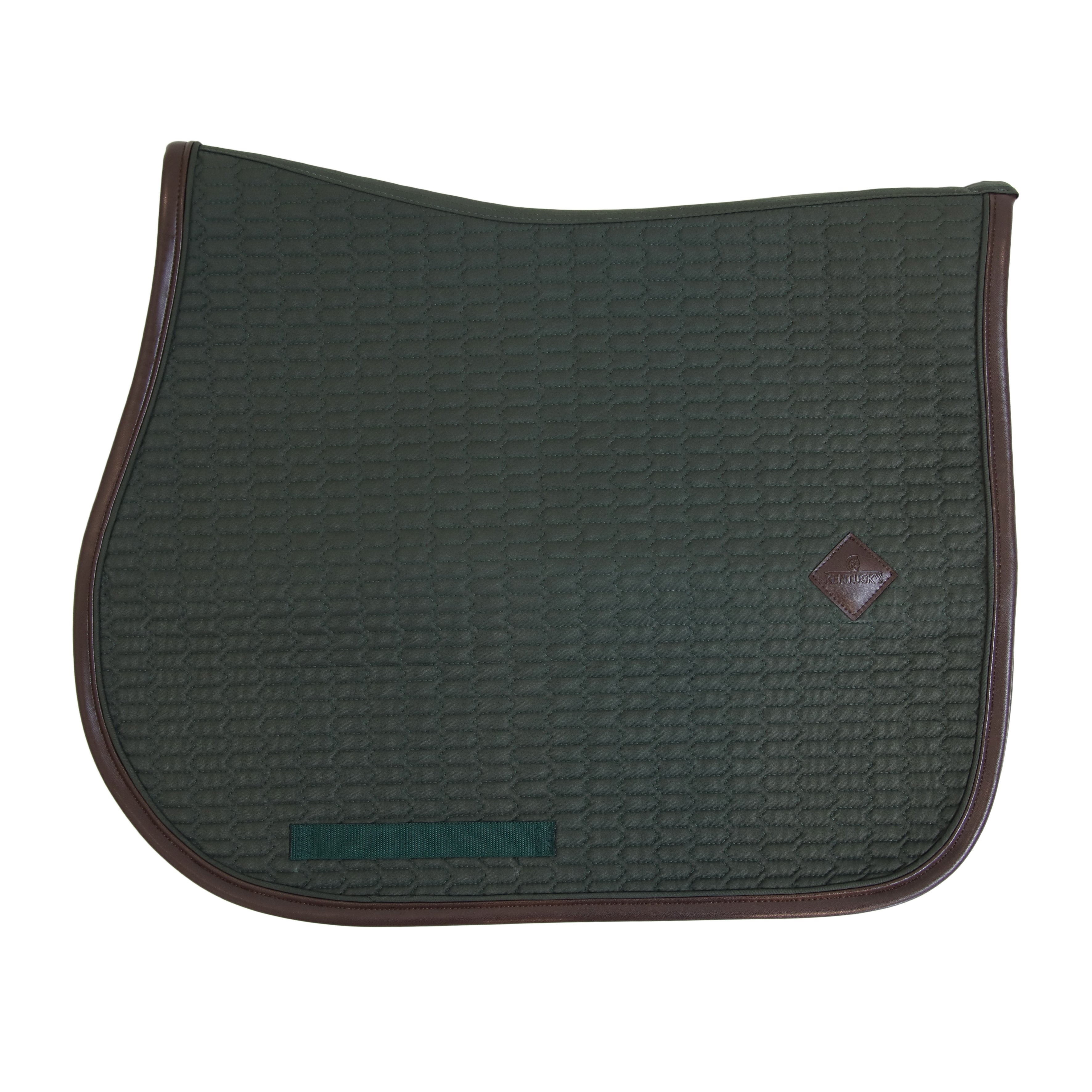 The Kentucky Saddle Pad colour Edition leather is a modern twist with the wave pattern on a classic pad.  The Kentucky pad is a very stylish and fashionable with an artificial leather binding (vegan friendly) and The Kentucky logo. The logo is always placed in a central, slightly higher place which leaves room for embroidery of your own logo if desired. 