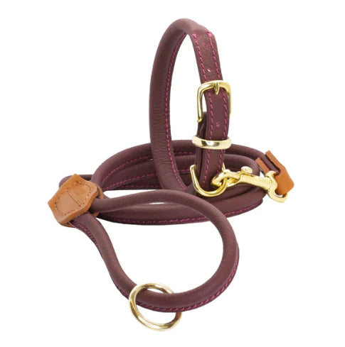 The Dogs and Horse Merlot rolled leather collar is ideal for dogs with long or curly coats. The rolled construction helps to prevent knots forming in the coat (lookin&