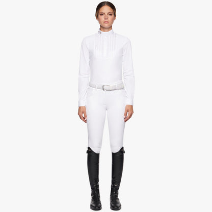 Cavalleria Toscana White  Revo Pleated L/S Cotton Tech Knit Show Shirt