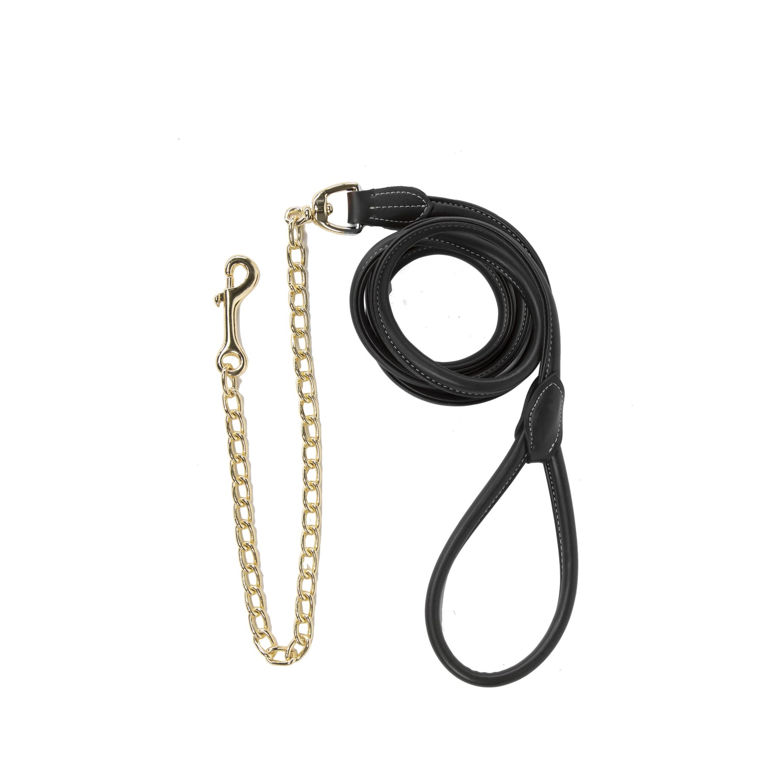 Present your horse in style with this Kentucky leather chain lead.   This lead is made from artificial leather, making it water and dirty proof and providing you with easy maintenance. Extremely comfortable to hold with a rolled leather finish and hand loop. 