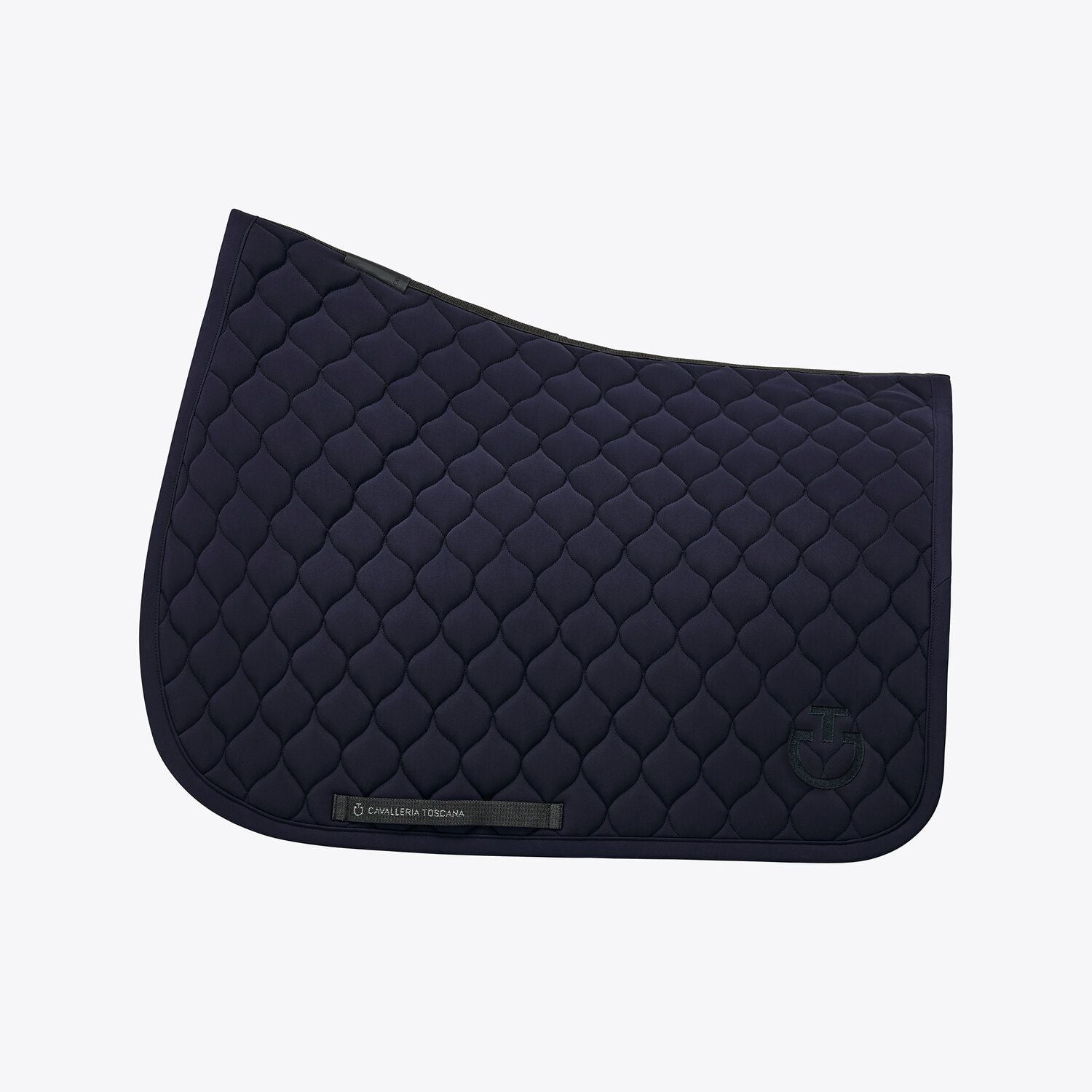 The Circular-quilted saddle pad from CT, made from breathable technical jersey. Available in Navy and finished with an embroidered black CT Logo and black edging.