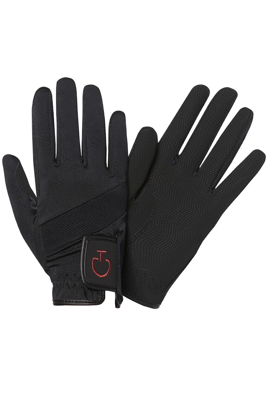 Cavalleria Toscana black gloves are perfect for riding. extremely comfortable and smart.  Grip fabric on the whole underside, with stretch jersey and rib over the knuckles for greater movement. CT logo on wrist closure