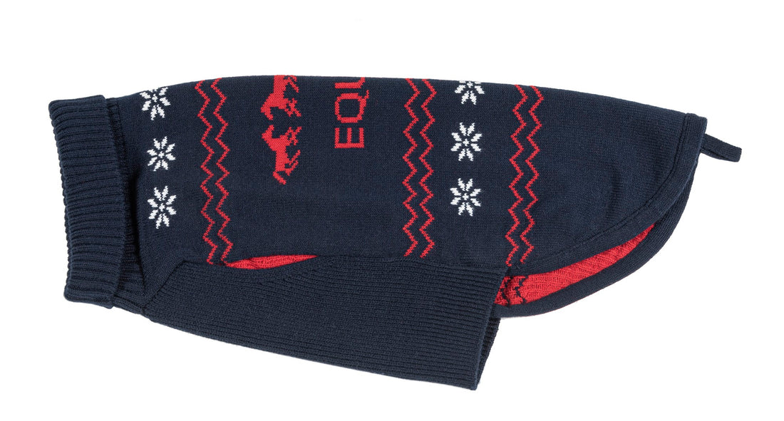 Keep warm this winter with the Equiline Winter Christmas dog jumper. This luxury canine jumper will Coordinate with your dog with matching  clothing and accessories for you.   Machine washable 