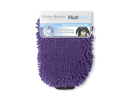 The George Barclay, MuttMOP® Deluxe Grooming Mitt, is a 2 in 1 grooming accessory. The mitt’s gentle rubber brush quickly detangles short or long hair, and removes loose hair from your dog’s coat.