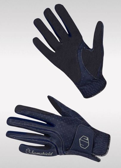 The Samshield Navy V skin hunter riding glove is a highly technical, durable glove. It has a perforated front for comfort and breathability. A suede finish on the inside for grip and durability. Ergonomically designed for a perfect fit and freedom of movement when riding. Finished with the Samshield logo on the front.