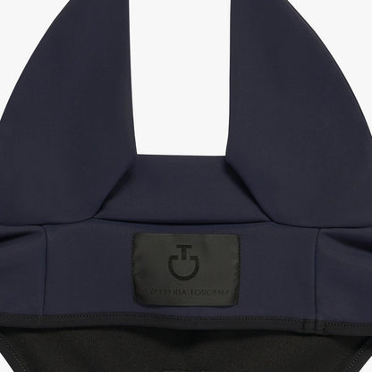 This CT fly veil is in navy with an embroidered black logo and trim. Made in a lightweight jersey material and lined with a sound proofing material.