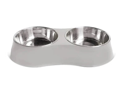 The George Barclay, Concave Double Feeding Bowl is produced using a combination of melamine and stainless steel. These two high-quality materials harmonise beautifully together, producing a stylish, yet functional product.