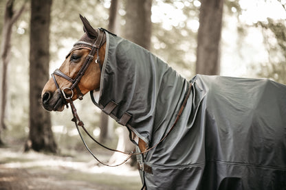 The Kentucky Rain Coat is a must have for every competition rider to protect his horse and his expensive tack against heavy rain. It is compact, lightweight and 100% waterproof. It is easy to put over another rug or saddle while walking the horse on rainy days. The material is 100% polyester with a PU coating on the outside and will guarantee your rug to be 100% waterproof. 