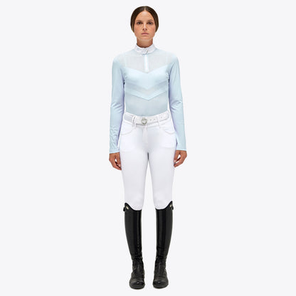 The Cavalleria Toscana perforated jersey long sleeve show shirt with zip in light blue. Perfect for spring as it’s super breathable and light weight. 