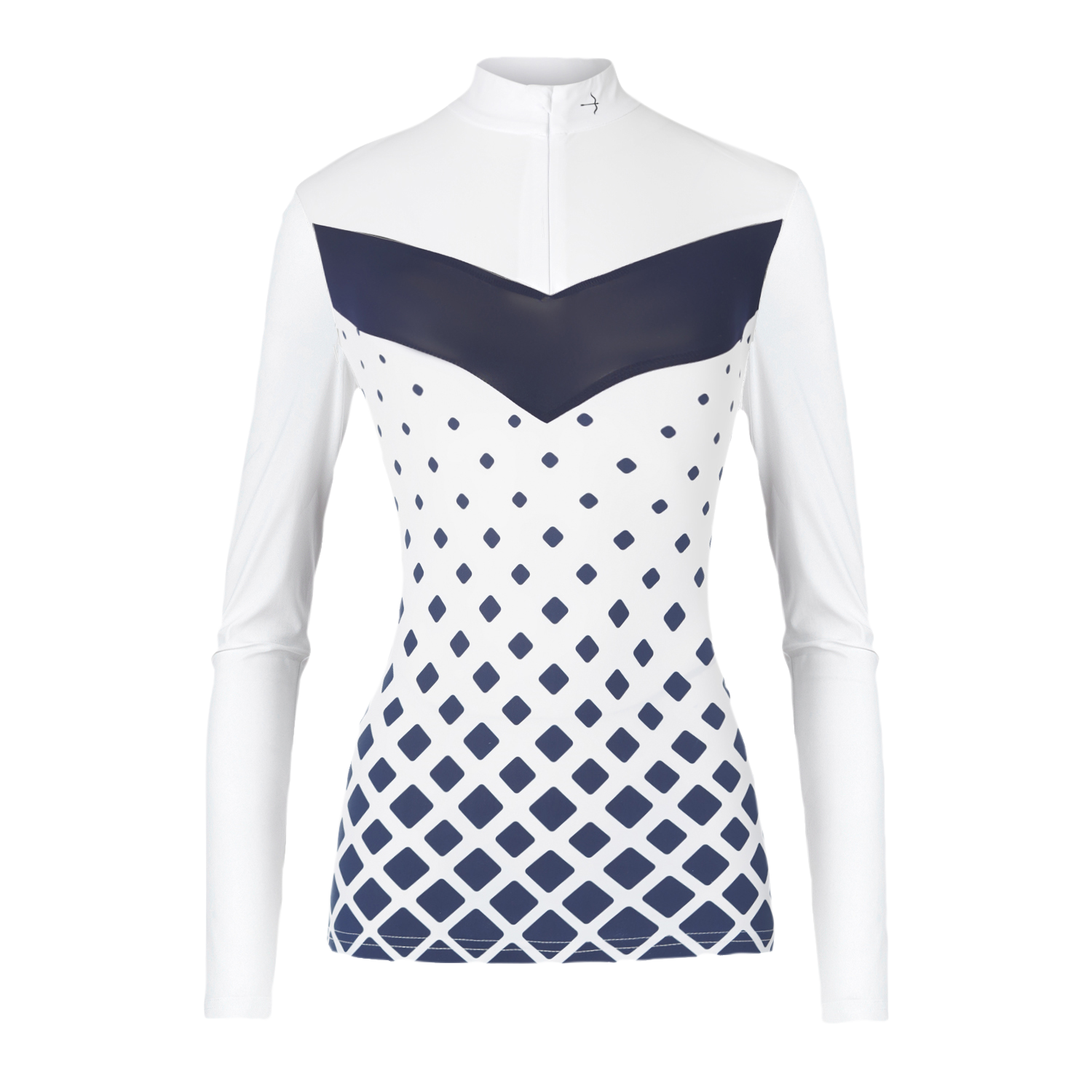The Vivian Graffic Laguso long sleeve show shirt is perfect for any discipline. The Show shirt has a sporty yet elegant look.  The shirt is made from breathable luxury but stretch jersey, a graduated Graffic print to the front with a zip and cover front opening.    Machine washable at 30’