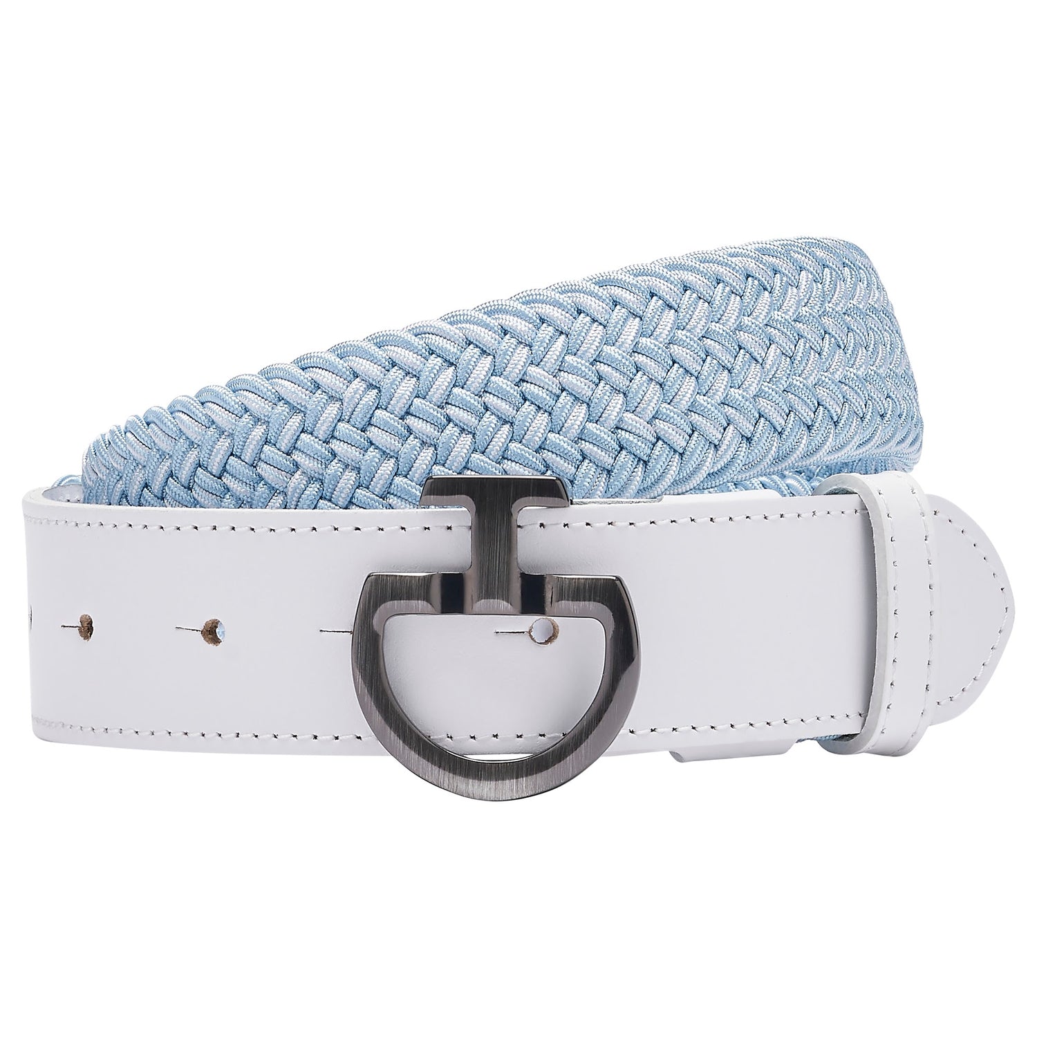 Your favourite Cavalleria Toscana belt to match this seasons colours. blue and white elastic belt with white leather and CT clasp.