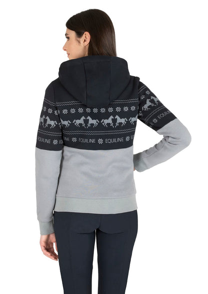 Get into the seasons spirit with the new range from Equiline. The Equiline Grigio Light Grey Snowflake Zip Hoody is perfect for home, shows or training. It will even look great on the slopes this winter. The s]zip through hoody had a draw string hood with contrast pulley with the iconic equiline winter design. made from fleece back jersey for extra comfort and warmth.  Matching items available and machine washable
