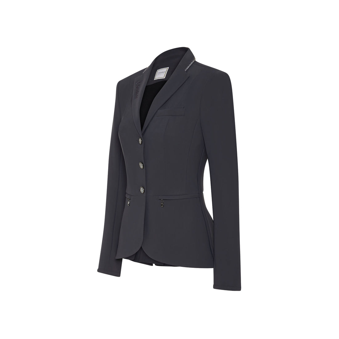 The Samshield Victorine Navy Crystal Fabric jacket pairs breathable, high stretch fabric with an incredibly flattering design thanks to the long fan finish on the reverse and shorter cut at the front, allowing the rider to feel and perform at their best.