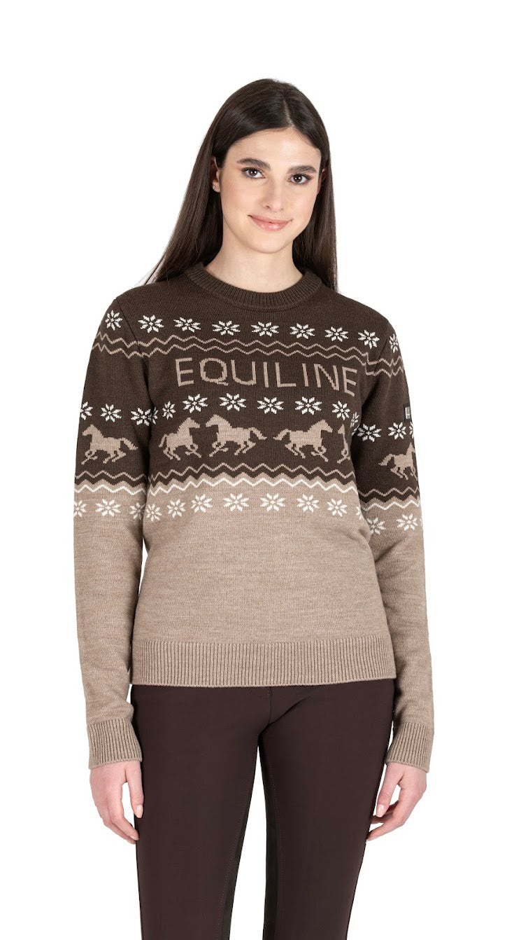 Get festive this season with the Equiline Christmas Jumpers. The snow flake and horse design makes this soft jumper perfect for the season.   Available in other ocelot and matching items for you and your dog available.  Machine washable
