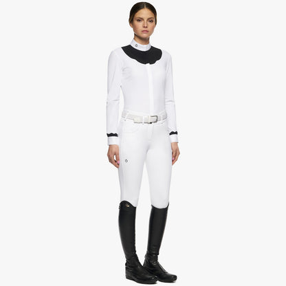 Cavalleria Toscana Black and White Scalloped Bib Long Sleeve Show Shirt - Front View