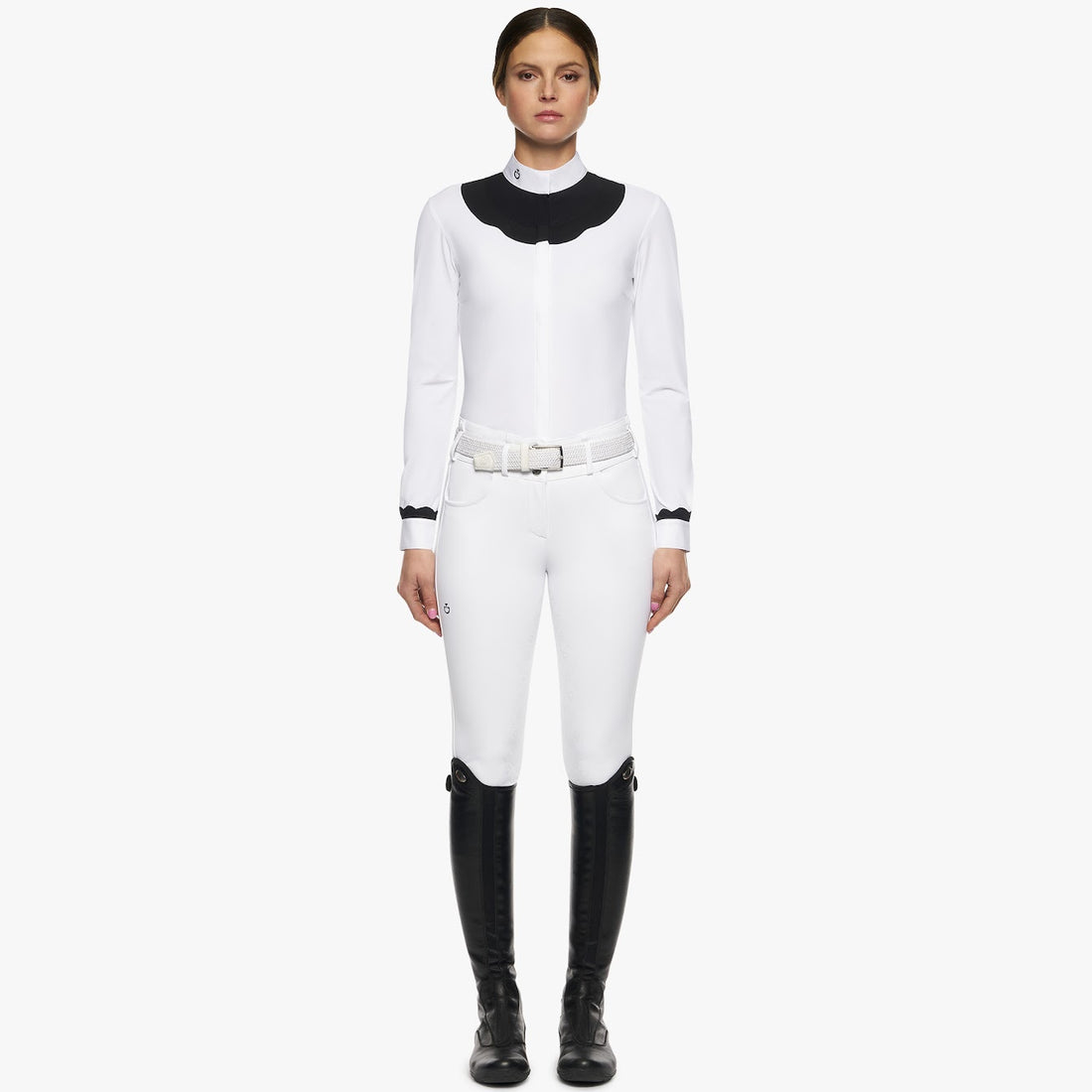 Cavalleria Toscana Black and White Scalloped Bib Long Sleeve Show Shirt outfit 