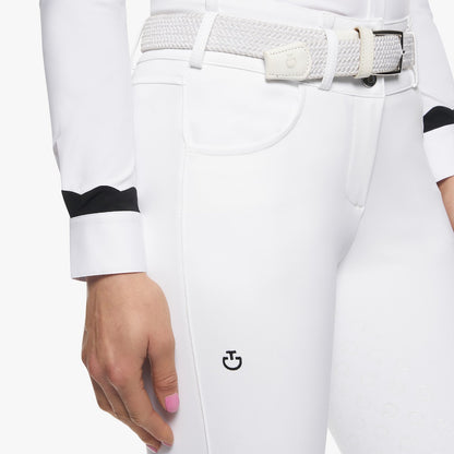 Close-Up of Cavalleria Toscana Black and White Scalloped Bib Long Sleeve Show Shirt - Scalloped Bib Detail