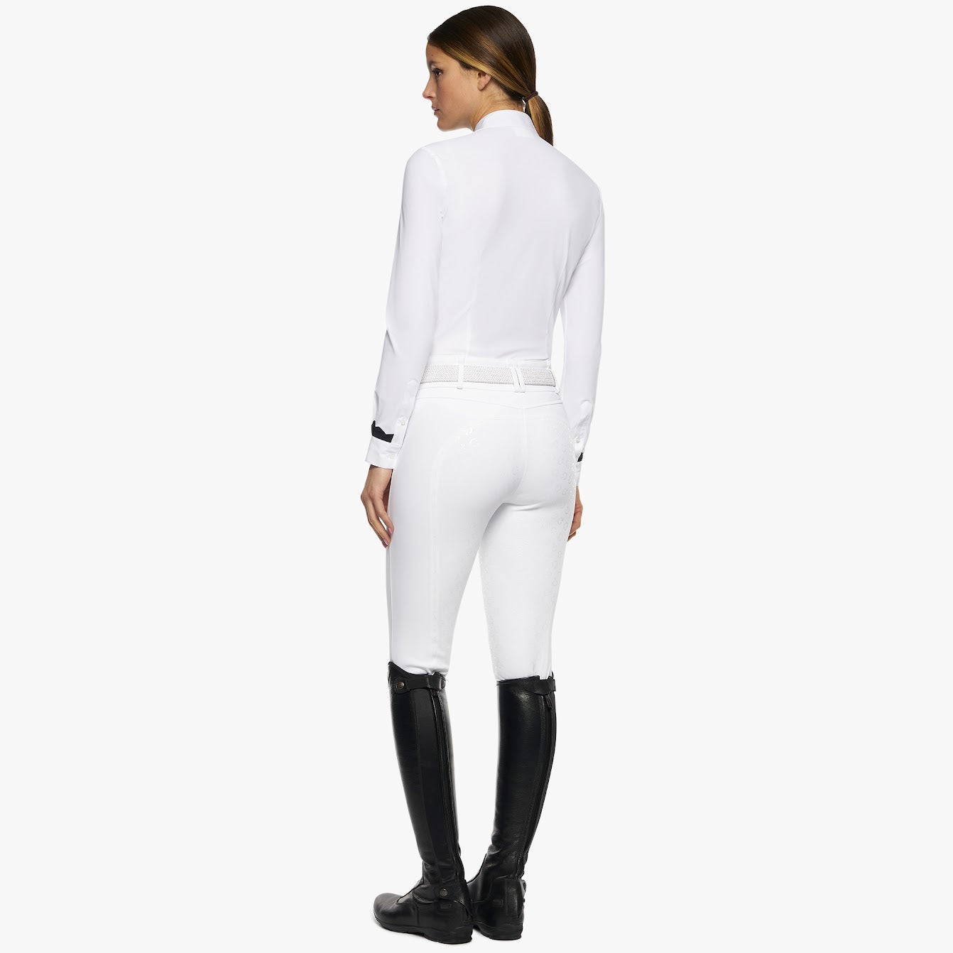 Cavalleria Toscana Black and White Scalloped Bib Long Sleeve Show Shirt - Back Vie