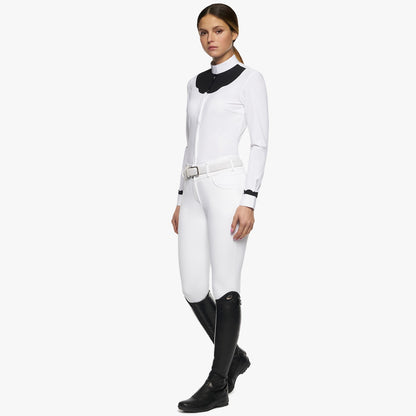 Cavalleria Toscana Black and White Scalloped Bib Long Sleeve Show Shirt - Side View Showing Scalloped Design
