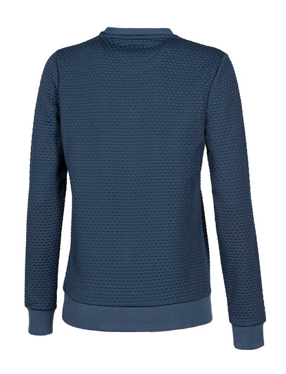 Equiline Elspete Stud and Textured Sweatshirt In  diplomatic blue. The stylish sweatshirt is made from a luxury stretch textured fabric. Finished with the Equiline logo is small stud design to give this top a sophisticated look.    machine washable. Also available in Sabina taupe.