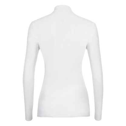 Keep cool this summer with the Laguso Vivian Geo Jade show shirt. The green self textured and plain v panel give a feminine sporty look. Made from bi elastic breathable sports fabric. Stand-up collar with zipper and underlaid zip cover. 