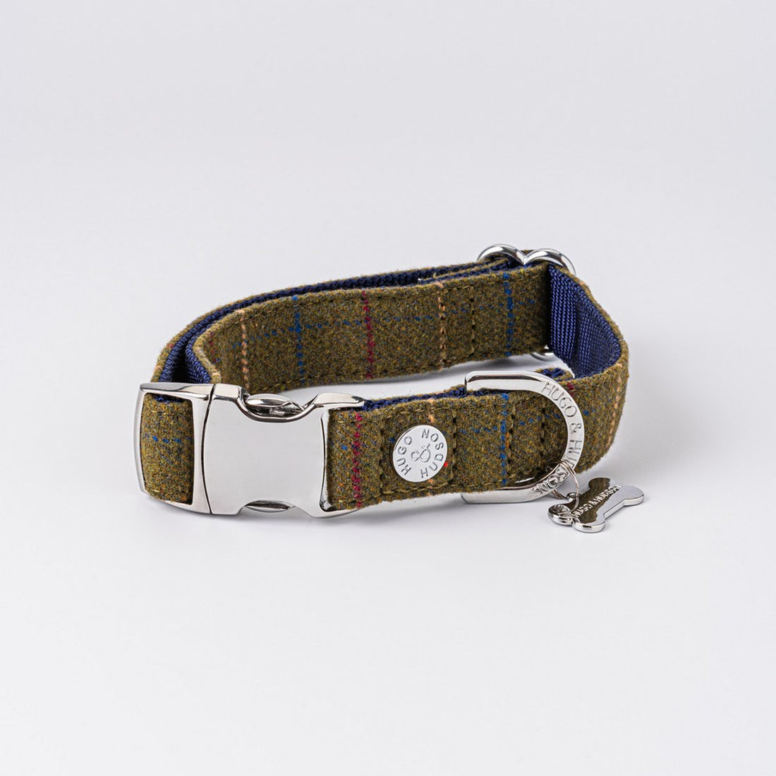 Hugo and Hudson Dark Green Tweed Dog Collar   This beautiful dark green checked tweed collar is from the Hugo and Hudson premium fabric collection.