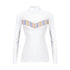 Keep cool this summer with the Laguso Vivian multi stripe show shirt. The multi coloured stripe and white mesh v panel give a feminine sporty look. Made from bi elastic breathable sports fabric. Stand-up collar with zipper and underlaid zip cover. 