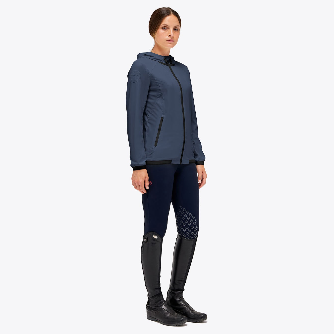 Cavalleria Toscana waterproof hooded jacket with breathable mesh insert in navy. 