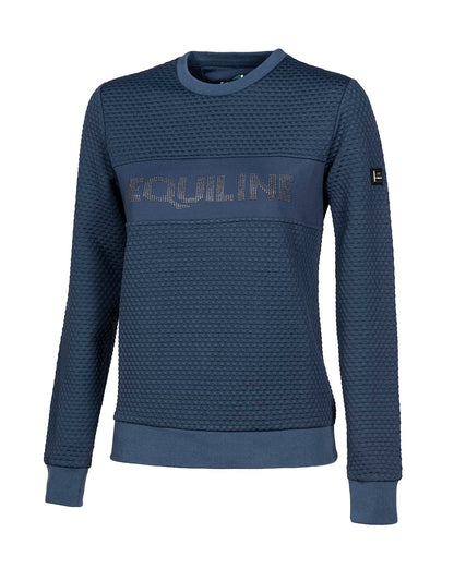 Equiline Elspete Stud and Textured Sweatshirt In  diplomatic blue. The stylish sweatshirt is made from a luxury stretch textured fabric. Finished with the Equiline logo is small stud design to give this top a sophisticated look.    machine washable. Also available in Sabina taupe.