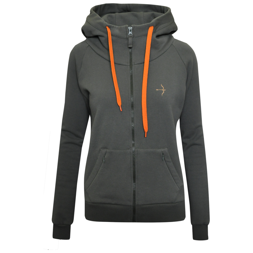 The Laguso Maya Jade sweatshirt jacket features this seasons combination of green and accents of orange. the sweatshirt has a sporty cut and is super soft.  The Laguso logo on the back and horse on the cuff finishes the look. Large hood, two size pockets and zip front. 