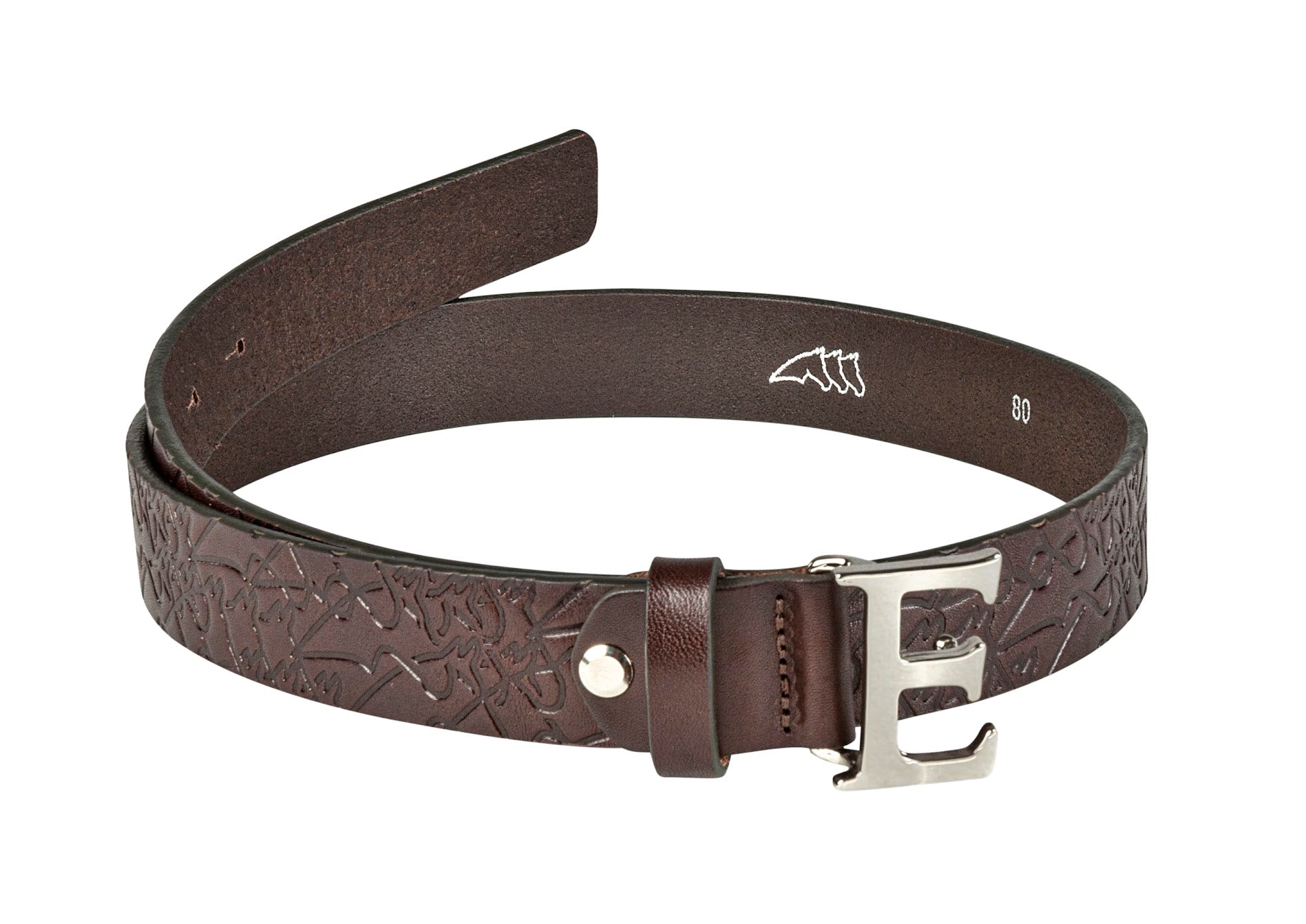 The Equiline Embossed leather belt is made from from a high quality leather. Finished with a silver Equiline ‘E’ buckle and the 3 horse logo embossed all over.