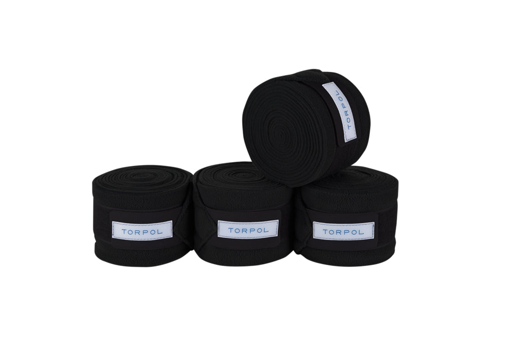 Torpol luxury equestrian fleece bandages in black. Matching items available