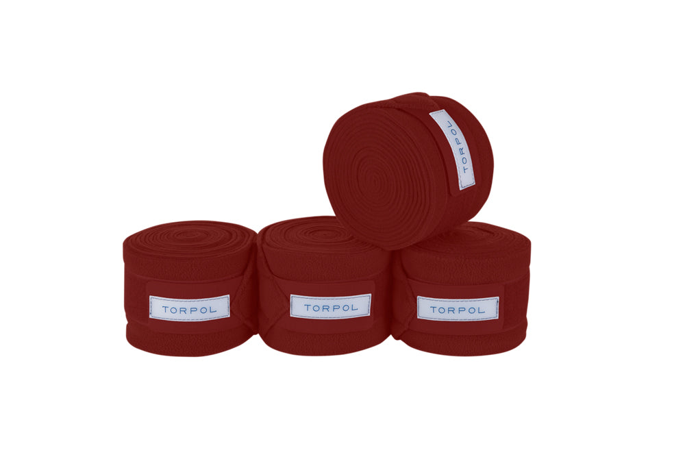 Torpol luxury equestrian fleece bandages in burgundy.  Matching items available