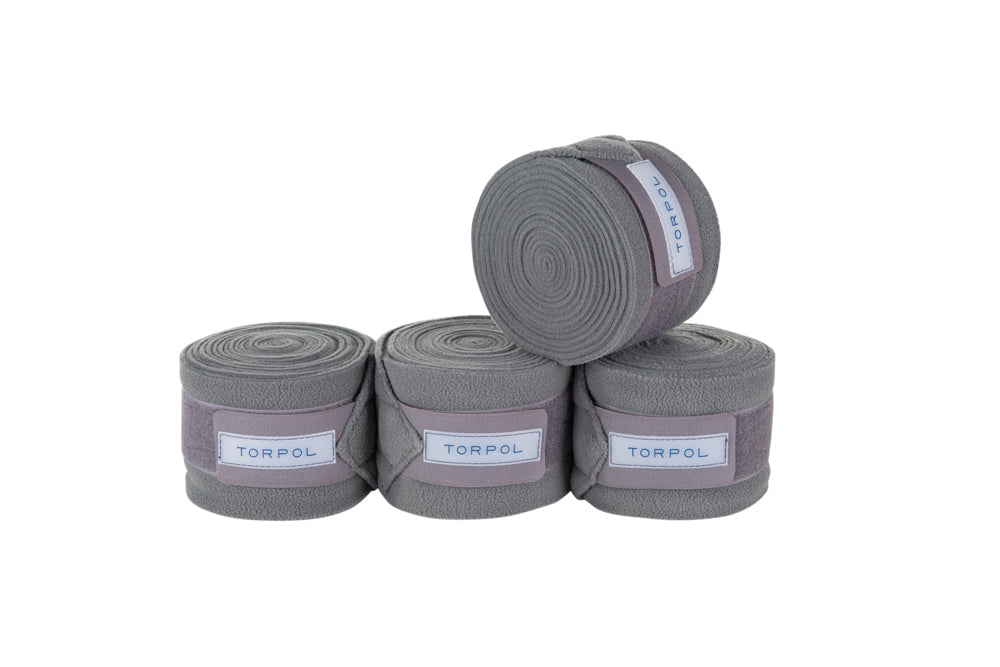 Torpol luxury equestrian fleece bandages in grey.  Matching items available