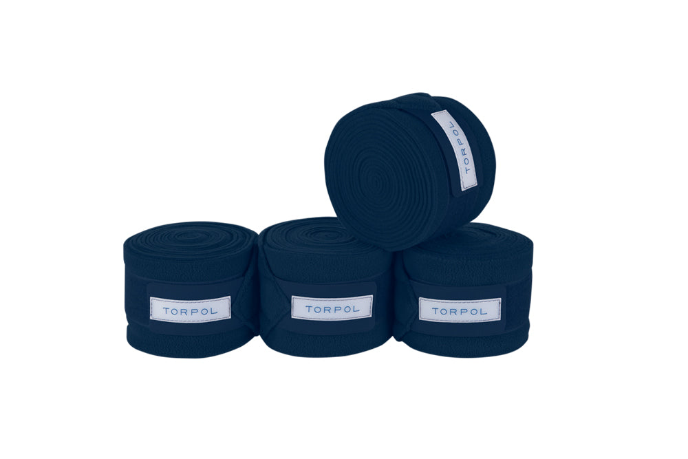 Torpol luxury equestrian fleece bandages in navy. Matching items available